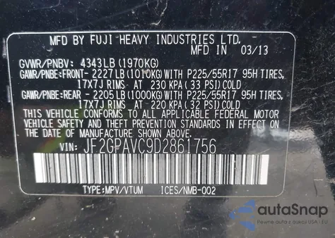 2013 Subaru Xv Crosstrek 2.0I Premium z USA, uszkodzony, nr VIN JF2GPAVC9D2861756